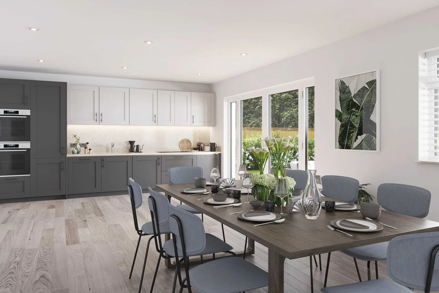Open-plan kitchen and dining room